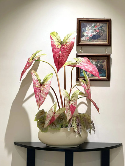 Haohong Jingpin Pepper Mint Artificial Flower Colorful Taro Leaves High-End Living Room Fake Plant Decoration French-Style Entrance Bonsai
