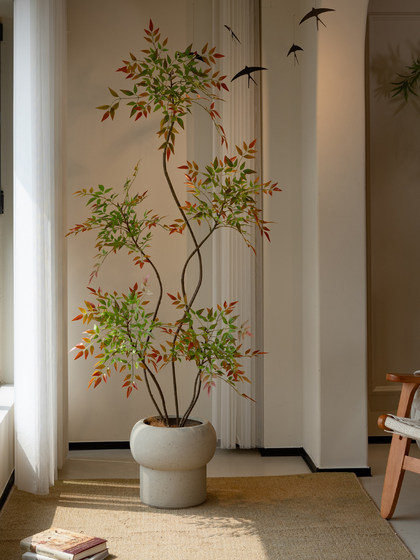 High-End Colorful Nandina Large Floor-Standing Artificial Green Plant for Indoor Living Room, Dining Room, Tea Room, Faux Tree Landscaping, Vintage Style