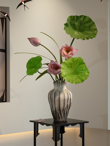 Simulated Lotus Flowers with a High-End, Realistic Feel, New Chinese-Style Decorative Pieces for Entrance, Tea Room, and Dining Table, Artificial Flower Arrangements with Sino-Eastern Aesthetics