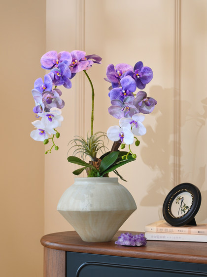 Phalaenopsis Orchid Purple Artificial Flower, High-End Realistic Fake Floral Art, Living Room Entrance Decoration, Light Luxury High-End Ornament