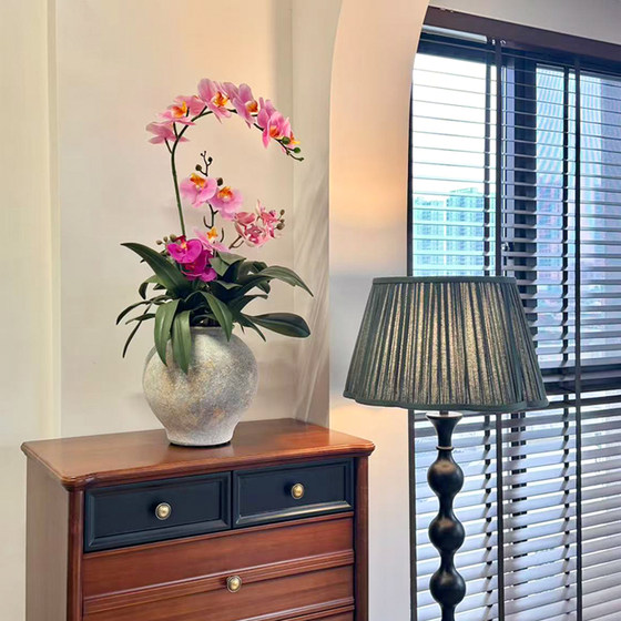 High-Quality Artificial Phalaenopsis Orchid with a Wet Look, Potted Plant Decoration, Faux Floral Arrangement, Light Luxury for the Living Room