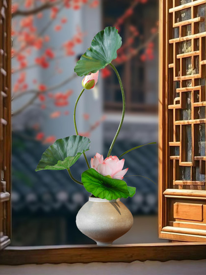 Artificial Lotus Flower Potted Plant with a High-End, Realistic Feel, Suitable for Entryway, Tea Room, Song Dynasty Aesthetic Decoration, Wabi-Sabi Style for Living and Dining Rooms
