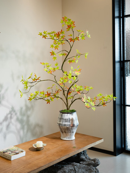Colorful Gradient Flowing Water Maple Artificial Green Plant Fake Flower New Song-Style Tea Room Decoration Entrance Ornament High-End Bonsai