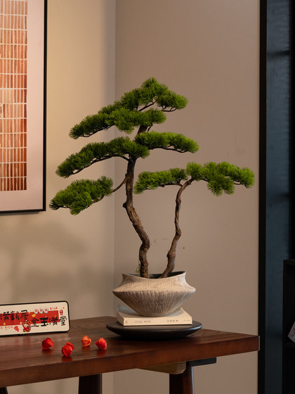 Pine Tree Bonsai Artificial Green Plant Ornament, High-End Realistic Chinese-Style Entrance Hall Tea Room Light Luxury Decoration, Song Dynasty Aesthetics