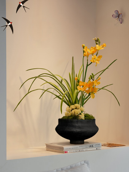 Orchid Artificial Bonsai with a High-End, Realistic Feel, Decorative Piece for Entryway and Tea Room, Sòng Dynasty Aesthetics, Fake Flowers, New Chinese Style, Zen-Inspired