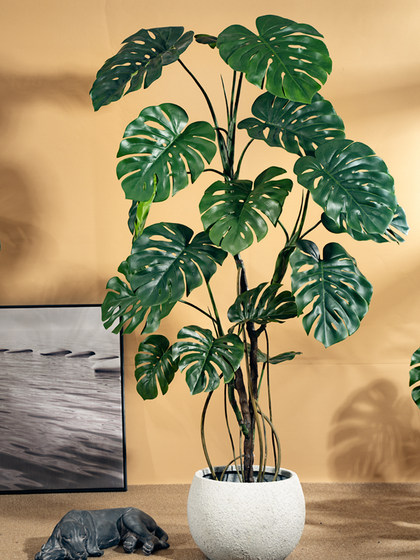 Simulated Monstera Green Plant, Large Floor-Standing Artificial Plant, Indoor Living Room Office High-End Light Luxury Potted Fake Tree