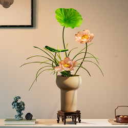 Artificial Lotus Bonsai for Dining Room Tabletop, French-Style Chinese Decor, High-End Realistic Fake Flower Arrangement for Entryway and Tea Room