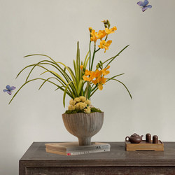 Orchid Bonsai Artificial Flowers with a High-End, Realistic Feel, Decorative Ornaments for Entryways and Tea Rooms, Sòng Dynasty Aesthetics, Fake Flowers with a New Chinese Zen Style