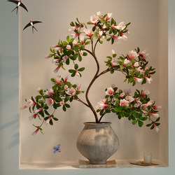 Artificial Flowers, Fake Flower Arrangements, Green Plants, High-End Luxury Chinese-Style Zen Desktop Plant Pots, Decorative Entryway Azalea Designs