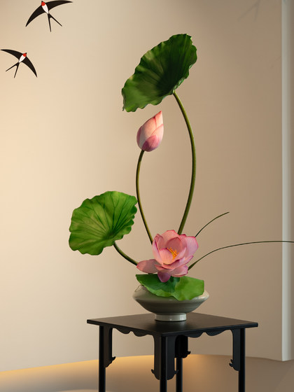 Lotus Artificial Bonsai, High-End and Realistic, Suitable for Tea Rooms, Dining Tables, and Entryways, Small Potted Plant, Fake Song Dynasty Aesthetic Decorative Ornament