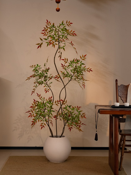 High-End Colorful Nandina Large Floor-Standing Artificial Green Plant for Indoor Living Room, Dining Room, Tea Room, Faux Tree Landscaping, Vintage Style