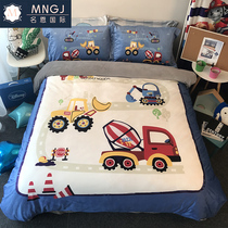 Baby velvet childrens cartoon four-piece car boy flannel coral fleece fitted sheet three-piece winter