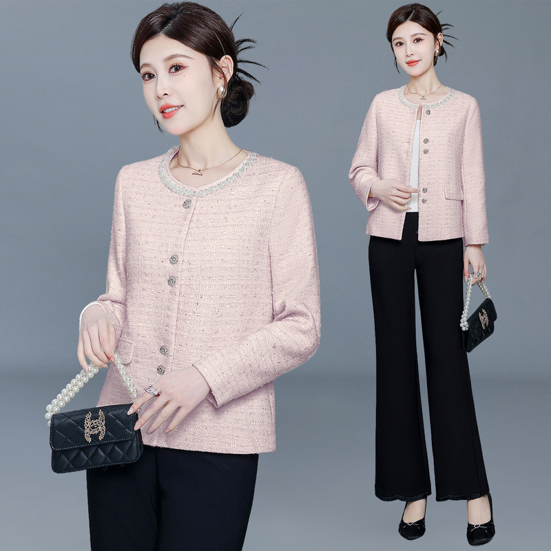 Fashionable Chanel-Style Short Jacket for Women, 2026 Spring New Luxury Casual Tweed Top with Round Neck and Buttons