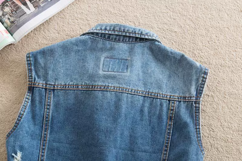 2018 mùa hè mới ngắn denim vest nữ Hàn Quốc phiên bản của không tay lỗ thời trang kích thước lớn hoang dã vest áo khoác áo gile vest nữ trung niên