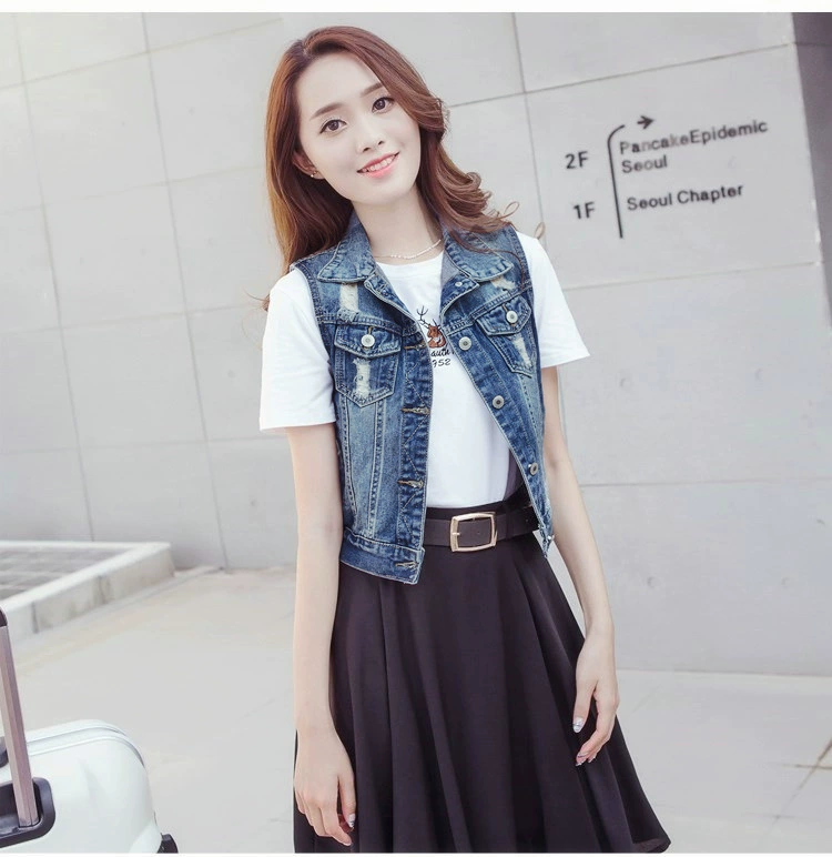 2018 mùa xuân mới ngắn denim vest của phụ nữ kích thước lớn lỗ thời trang hoang dã mỏng giảm béo vest áo khoác áo khoác nữ