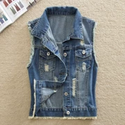 Mùa xuân và mùa thu 2018 mới của phụ nữ Hàn Quốc phần ngắn Slim sanding denim size vest lớn