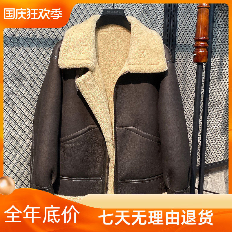 2022 men's and women's same style merino original ecological sheepskin leather leather fur jacket men's b3 flight leather jacket