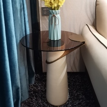 Light luxury glass living room sofa side stainless steel corner a few small apartment Net red round tea table Italian modern corner cabinet
