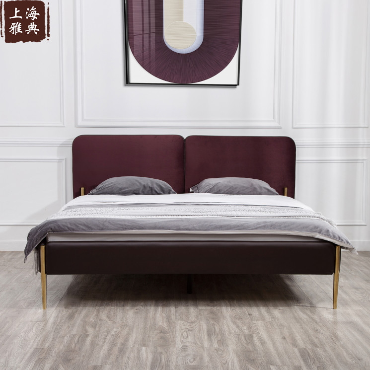 Fabric bed Nordic simple modern flannel technology cloth soft bag double bed light luxury American solid wood wedding bed European style