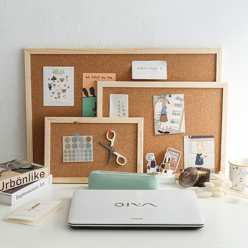 Miscellaneous cork board Photo wall sticker Dormitory desktop ins hanging message board Household wooden frame strip display board