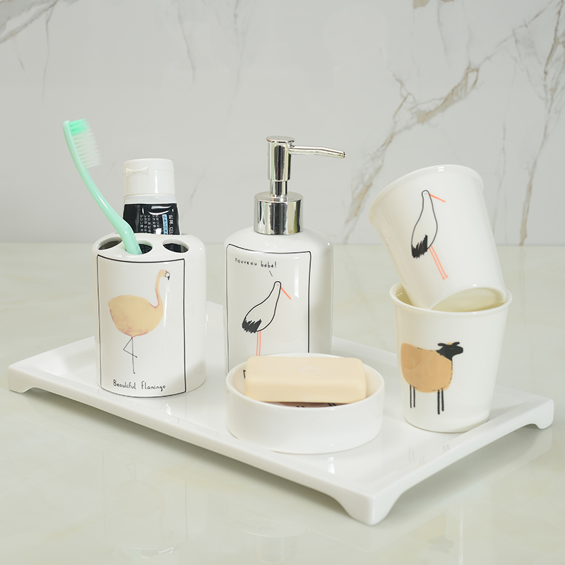 Ceramic Bathroom Wash 65 pieces of Nordic cleaning appliances Cartoon Mouthwash Cup Lotion Bottle Nursery personal Supplies