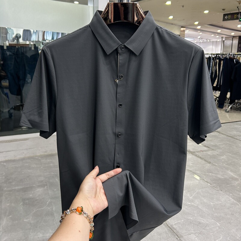 【Doujia】Counter Price 599! High-End Gray! Smooth and Cool! Brand Clearance, Tag-Cut Men's Short-Sleeve Shirt