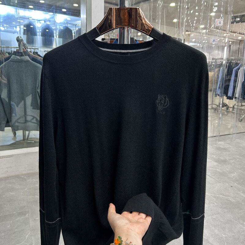 【Yajia】Sheep Wool! Classic Black! First-Tier Brand Clearance Discount Men's Cut-Label Thin Sweater for Spring, Autumn, and Winter