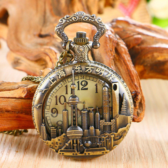 Vintage student pocket watch flip clock shanghai oriental pearl