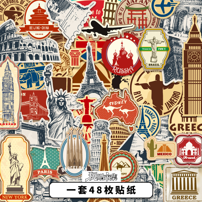 Personality tourism architecture city landmark label suitcase sticker computer guitar fridge mobile phone decoration waterproof paste