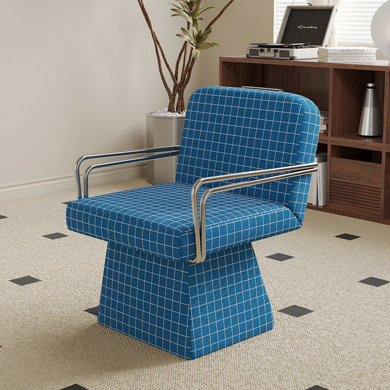 Designer Rotatable Living Room Balcony Home Lazy Sofa Chair Modern Simple Blue Plaid Leisure Sofa Chair