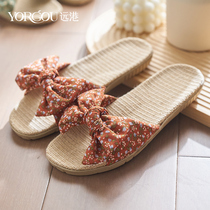 Far Harbor Lady Bow Tie Linen Sandals Summer Home Use Indoor Deodorized Non-slip Office Mute Spring Autumn