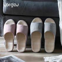 Clearance of Hong Kong Four Seasons cotton linen slippers female indoor couples non-slip home soft bottom linen Spring and Autumn cool summer male