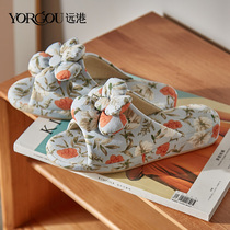 Yuangang cotton linen fabric slippers women Spring and Autumn Winter indoor non-slip thick-bottomed home with slope wooden floor summer