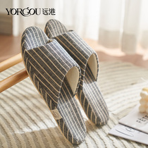 Yuangang spring and autumn cotton linen slippers mens slippers summer indoor non-slip deodorant fabric home household Four Seasons soft bottom