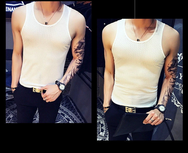 New M-5XL vest hộp đêm kiểu nam mạnh mẽ Anh gió cỡ lớn rỗng phiên bản Hàn Quốc của áo vest tự tu luyện B03P20