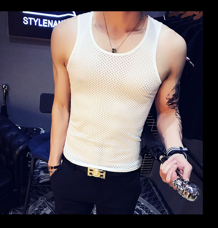 New M-5XL vest hộp đêm kiểu nam mạnh mẽ Anh gió cỡ lớn rỗng phiên bản Hàn Quốc của áo vest tự tu luyện B03P20