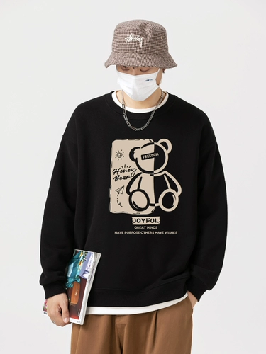 初己 Ретро свитшот, весенняя толстовка с капюшоном, демисезонная куртка, большой размер, с медвежатами