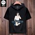 Ngắn tay t-shirt mùa hè mỏng lớn mã của nam giới ẩm thời trang loose-fitting bảo vệ nam giới cộng với đội mũ trùm đầu T-shirt. 