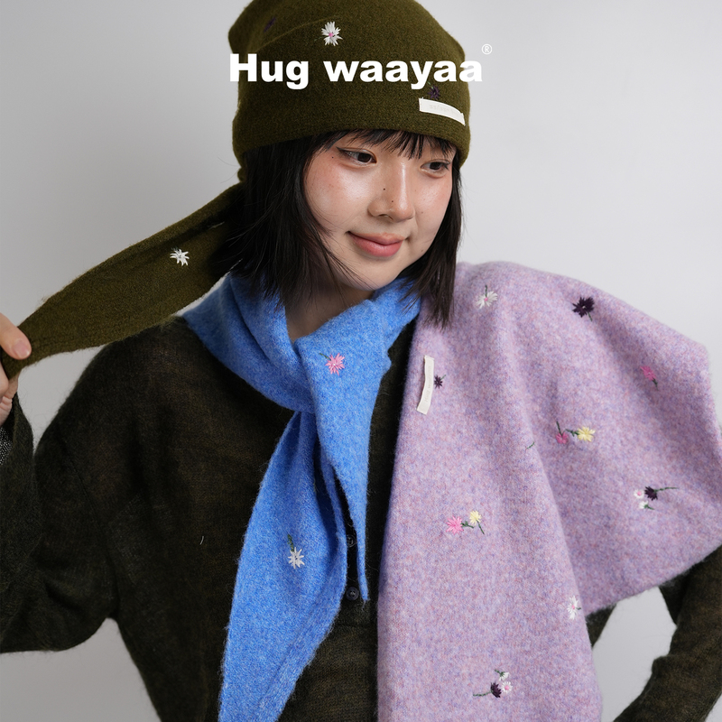 Hug Waayaa 26Aw Multi-Color Headscarf Wool Blend Embroidered Knitted Waist Scarf Triangle Scarf Layered Shawl Hug Waayaa 26Aw Multi-Color Headscarf Wool Blend Embroidered Knitted Waist Scarf Triangle Scarf Layered Shawl