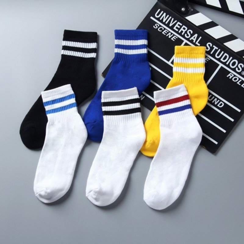 (3 pairs) Gvzpea men's mid-tube striped towel bottom breathable sexy sweat-absorbing men's trendy sports socks
