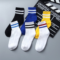 (3 pairs) Gvzpea mens mid-tube striped towel bottom breathable sexy sweat-absorbing mens trendy sports socks