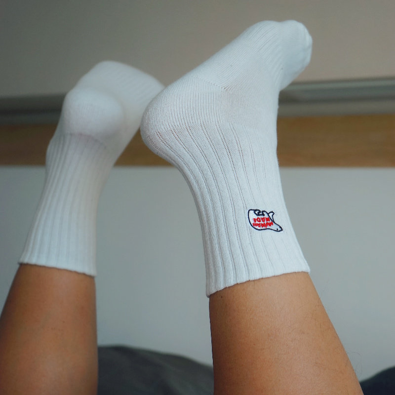 (3 Pairs) Polar Bear Embroidered Cartoon Pattern Middle Tube Towel Bottom Perspiration Jacquard Solid Color Sports Socks