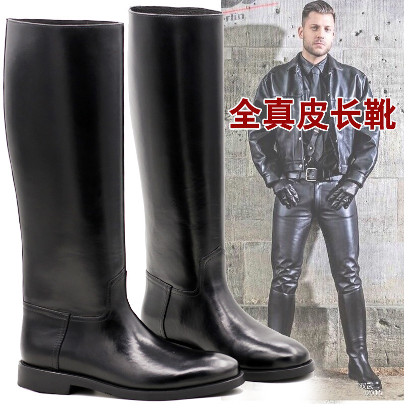 Winter men's boots high boots leather equestrian riding boots Mongolia riding boots German honor guard boots military parade wool boots large size