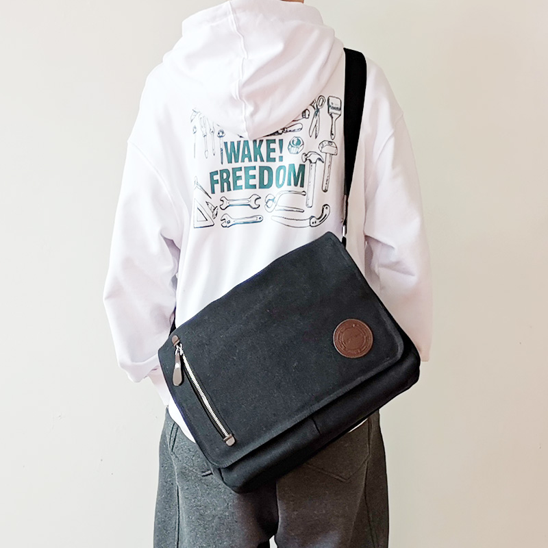 Trend canvas bag men's casual shoulder bag multi-pocket student school bag retro simple messenger bag messenger bag