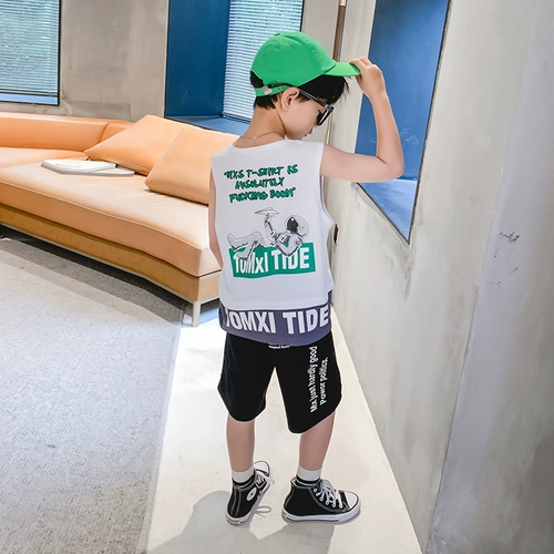 Летняя одежда без рукавов, жилет, детский комплект для мальчиков, 2020, подходит для подростков, популярно в интернете, в корейском стиле