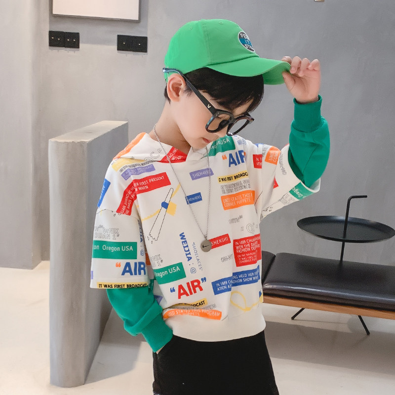 Children's clothing boys spring hooded sweatshirt Children's tops net red in the big boy boy foreign air spring and autumn 2021 new trend