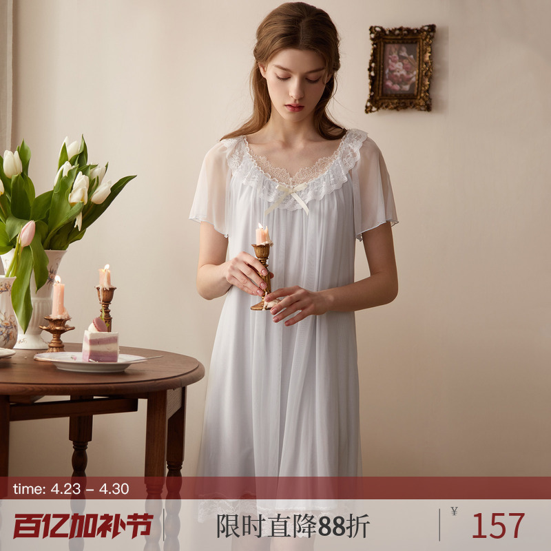 Rosetree Palace Nightgown Women's Summer Sweet Girly Princess Style Lace Short-Sleeved Pajamas 2026 New Style