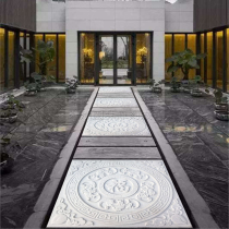 White marble stone carving relief characters flowers grass carving ground carving mural painting screen shadow back wall paving Fuzi dragon and Phoenix entrance