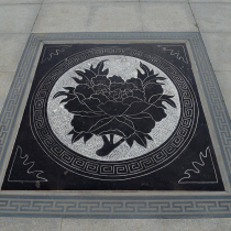 Bluestone stone carving Relief line carving Grass figure ground carving Paving carving Garden decoration Flower blooming wealth through carving hollow