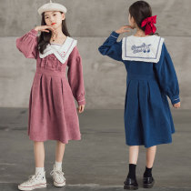 Early autumn French fairy childrens dress corduroy cotton 2021 New Lady temperament big girl puffy dress